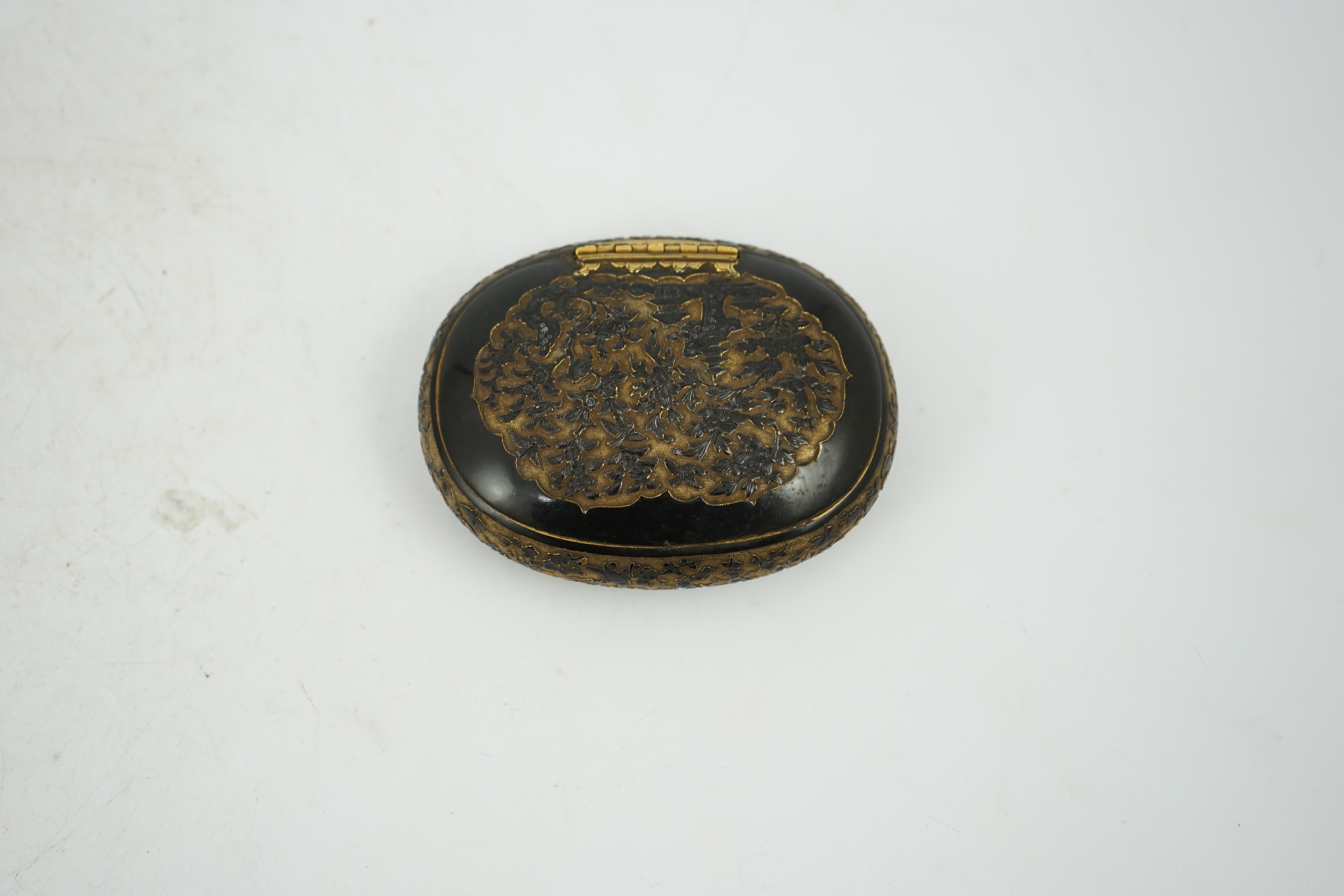 A Japanese export gilt bronze Sawasa oval tobacco box, 18th century